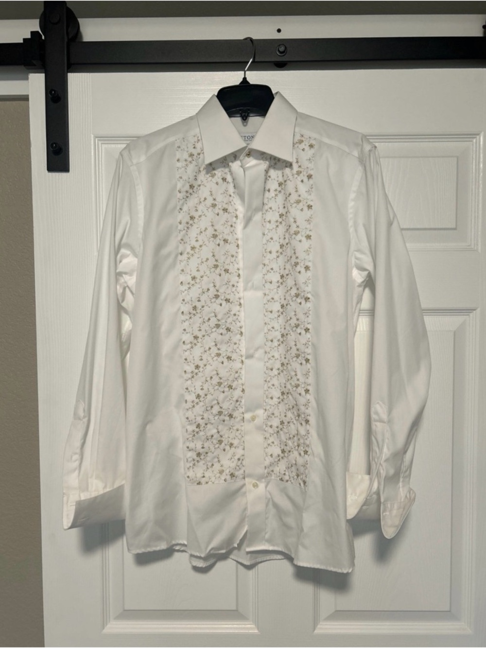 Eton Contemporary Dress Tuxedo Shirt mens 40 15 3/4 Gold Floral Front White